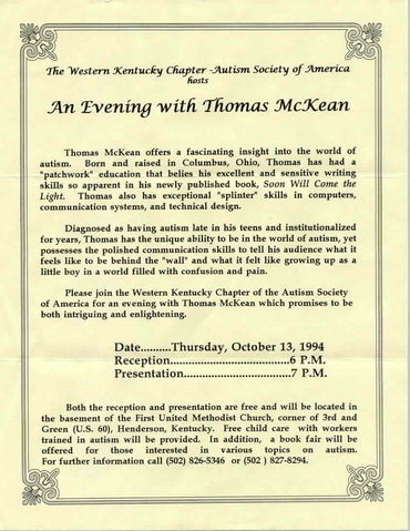 An Evening with Thomas
Advertisement mailed for the "Evening with Thomas" workshop.

