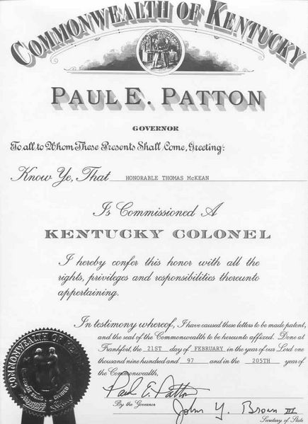 Colonel's Commission
Honorary Colonel's Commission (and valid Title of Honor!) Thomas has received for his work in autism advocacy.
